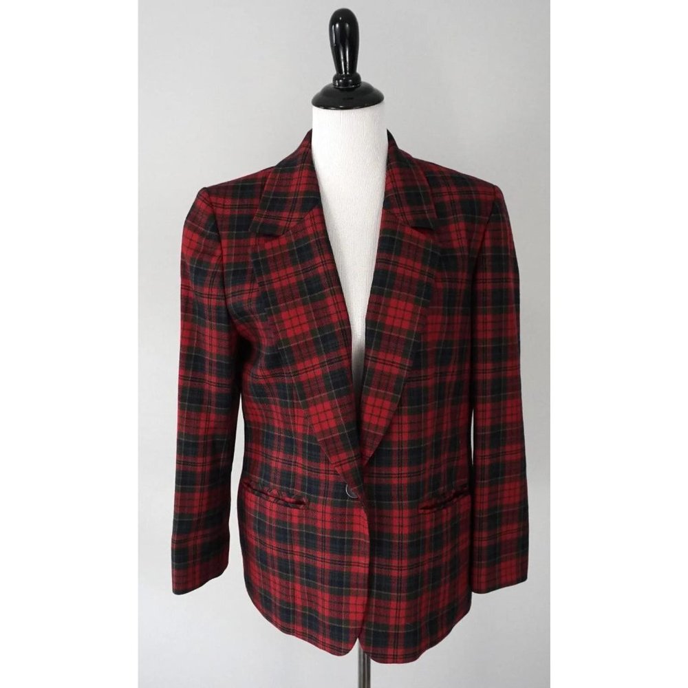 Pendleton Womens Red Plaid Tartan Wool Blazer Jacket Sport Coat Size 10
